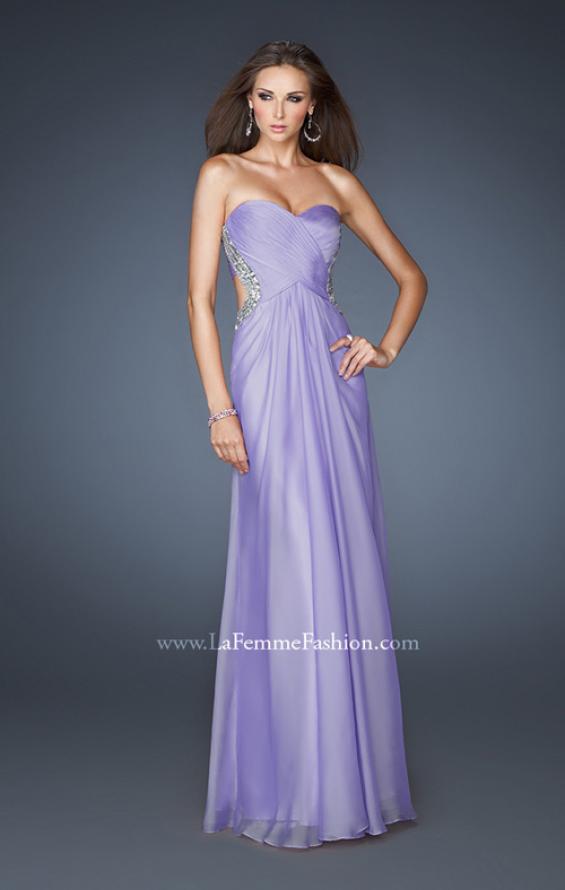 Picture of: Strapless Chiffon Dress with Cut Outs and Beaded Trim in Purple, Style: 18619, Detail Picture 1