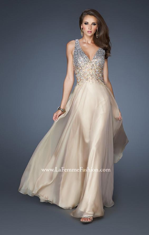 Picture of: V Neck Long Prom Dress with Fully Embellished Bodice in Nude, Style: 18631, Detail Picture 1