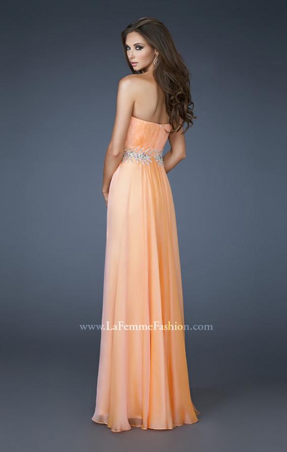 Picture of: Strapless Chiffon Dress with Ruching and Rhinestone Belt in Orange, Style: 18657, Back Picture