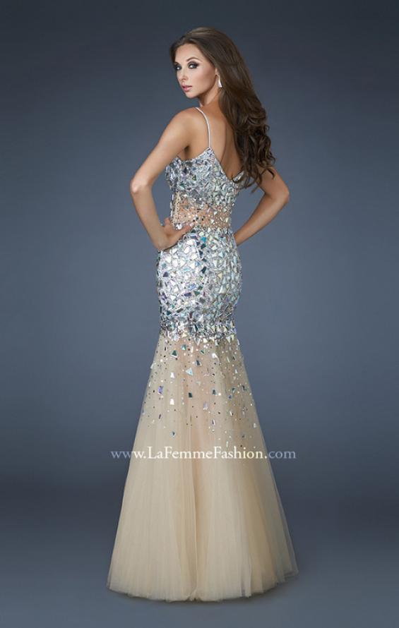Picture of: Long Mermaid Prom Dress with Tulle Skirt and Beading in Silver, Style: 18689, Back Picture