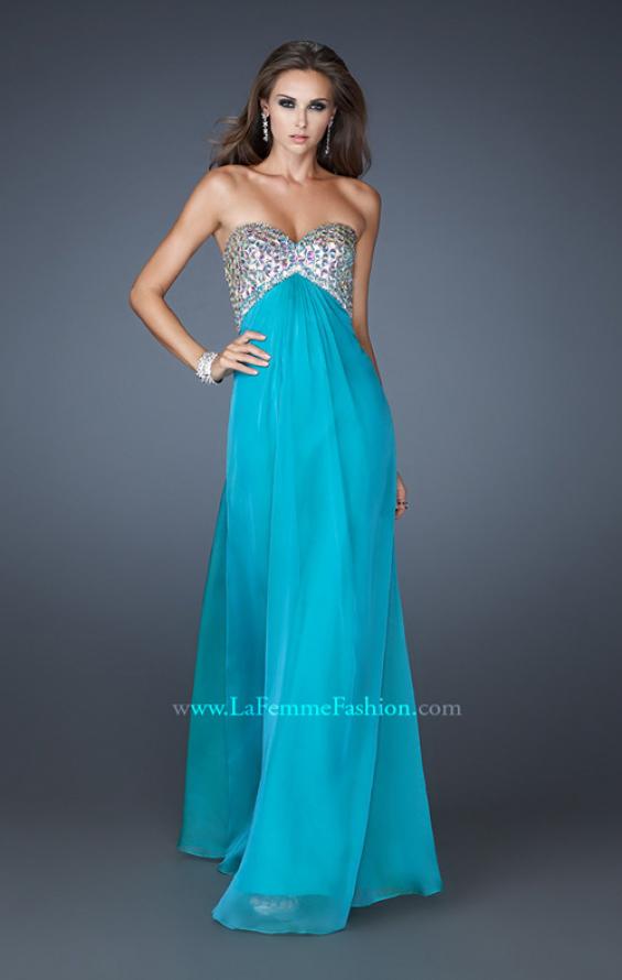 Picture of: Empire Waist Chiffon Dress with Beaded Bodice in Blue, Style: 18695, Detail Picture 4