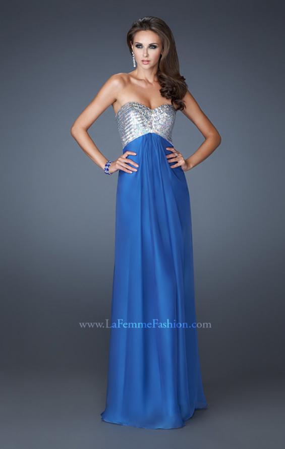 Picture of: Empire Waist Chiffon Gown with Crossed Strap Open Back in Blue, Style: 18729, Detail Picture 2