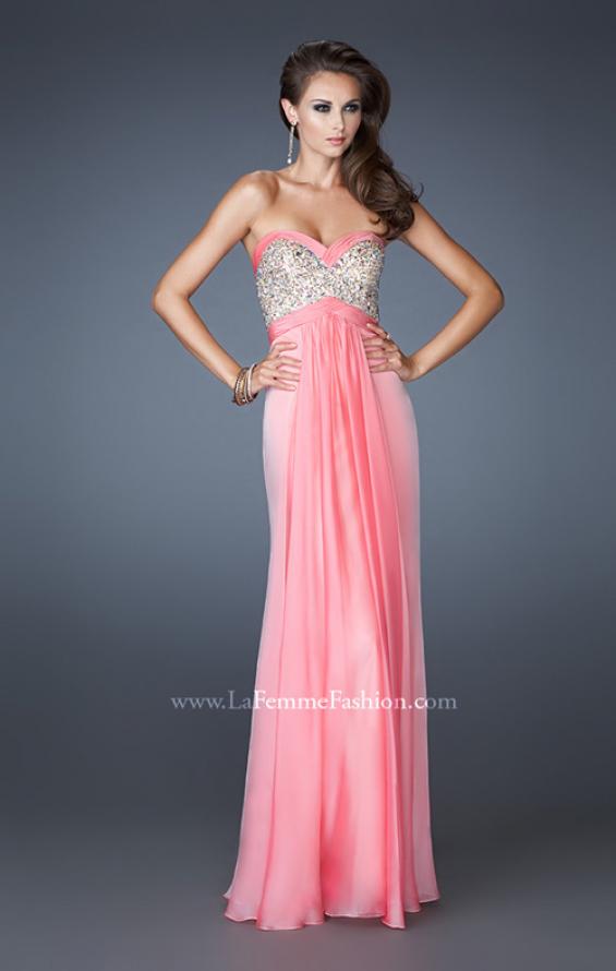 Picture of: Pleated Chiffon Prom Dress with Sequined Bodice in Pink, Style: 18733, Detail Picture 1