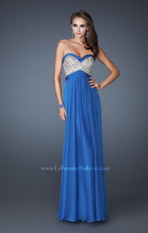 Picture of: Pleated Chiffon Prom Dress with Sequined Bodice in Blue, Style: 18733, Detail Picture 2