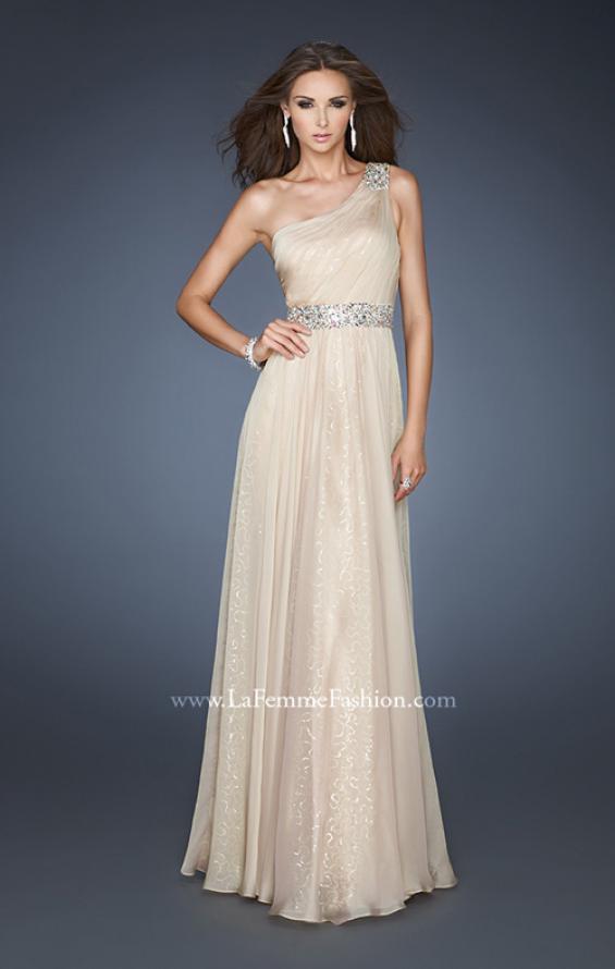 Picture of: A-line Sequined Prom Dress with Rhinestone Waist Detail in Nude, Style: 18747, Main Picture