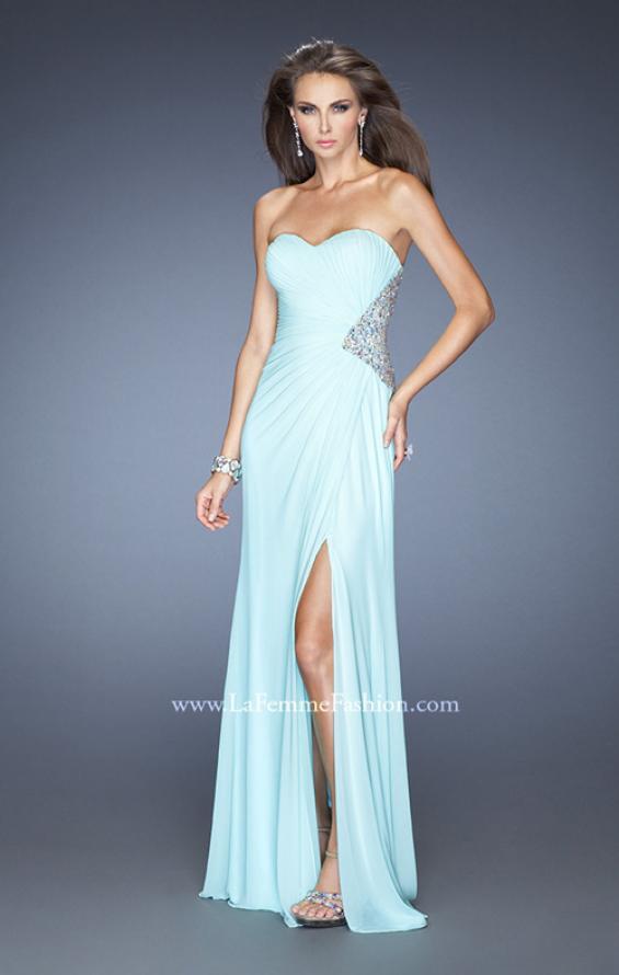 Picture of: Long Stretch Net Prom Dress with Cut Outs and Stones in Blue, Style: 18771, Detail Picture 5