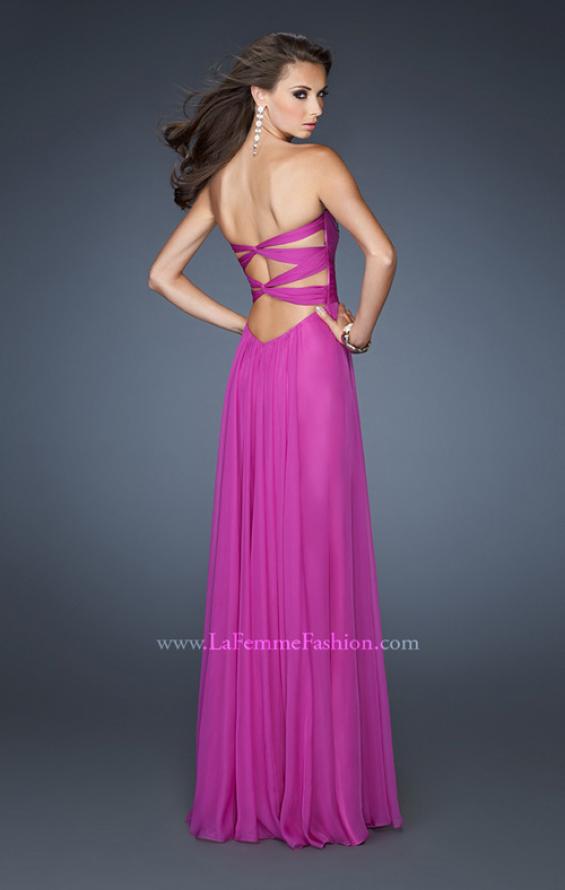 Picture of: Long Chiffon Dress with Sequined Bodice and Gathers in Pink, Style: 18846, Back Picture