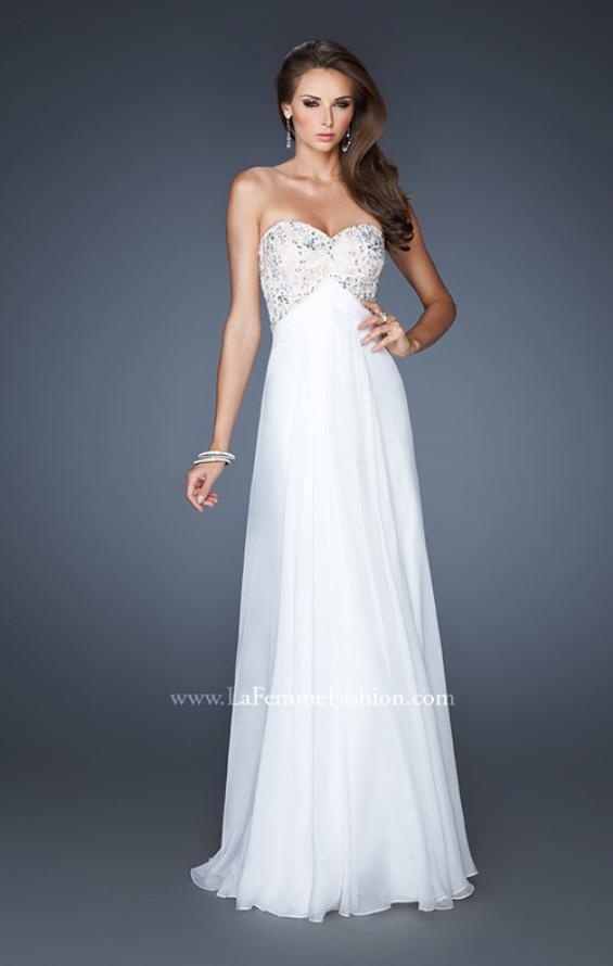 Picture of: Flowy Chiffon Prom Dress with Beaded Lace Bodice in White, Style: 18847, Main Picture