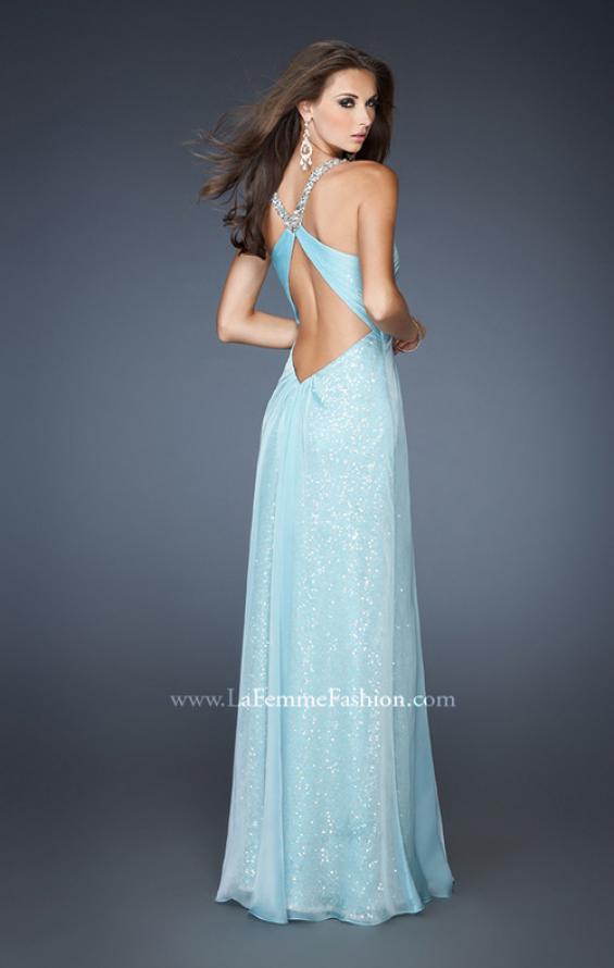 Picture of: Long Sequin Prom Dress with Chiffon Overlay in Blue, Style: 18896, Back Picture