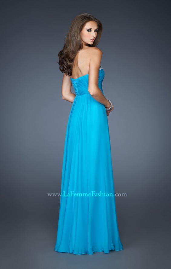 Picture of: Long Strapless Chiffon Prom Dress with Beaded Trim in Blue, Style: 18909, Back Picture