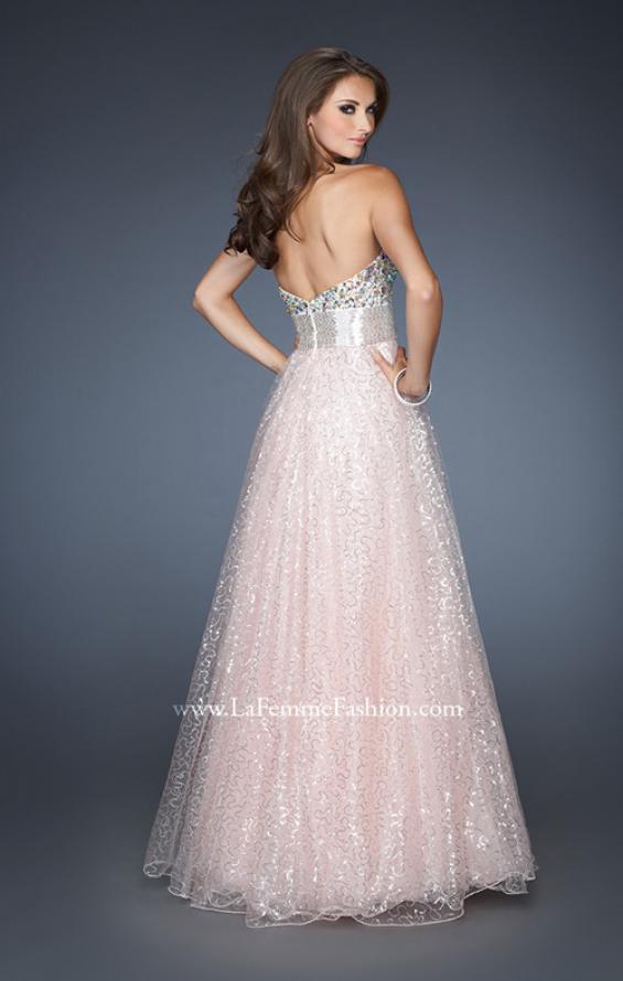 Picture of: Strapless Long Ball Gown with Beaded Bodice and Belt in Pink, Style: 18910, Back Picture