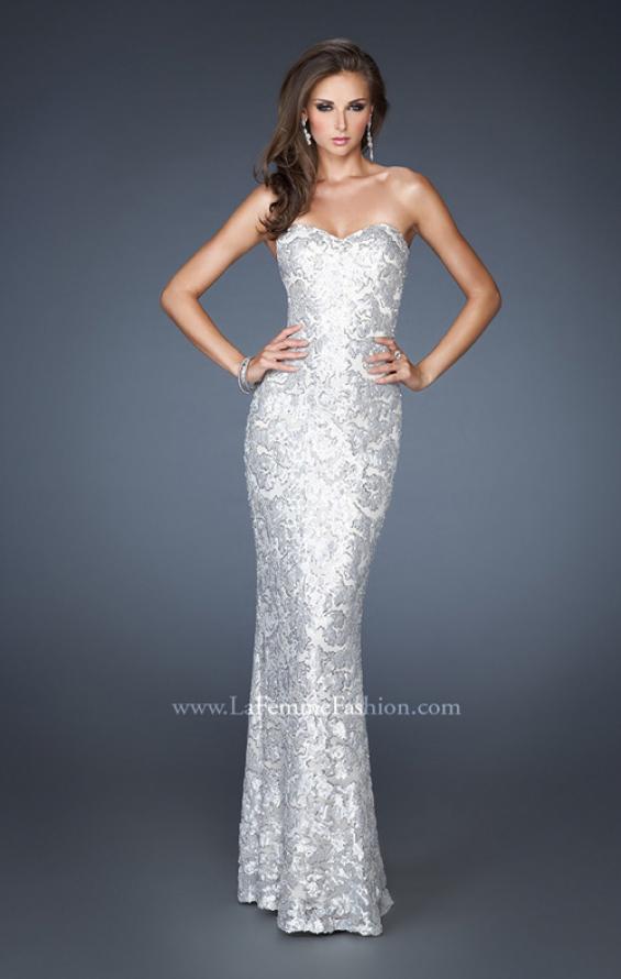 Picture of: Fitted Strapless Long Dress with Pattern Sequin in White, Style: 18917, Detail Picture 2