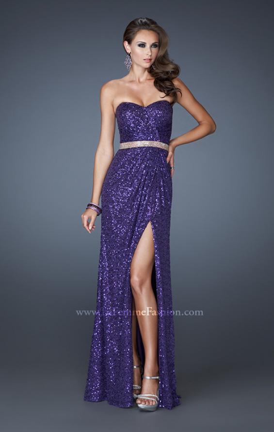 Picture of: Strapless Long Sequin Prom Dress with Embellished Belt in Purple, Style: 18918, Detail Picture 3