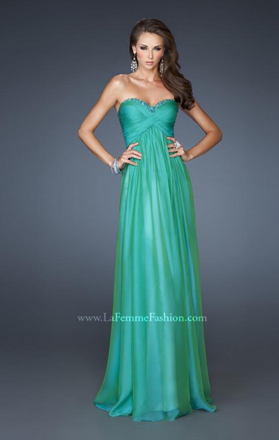 Picture of: Strapless Long Chiffon Prom Dress with Beaded Trim Detail in Green, Style: 18935, Detail Picture 1