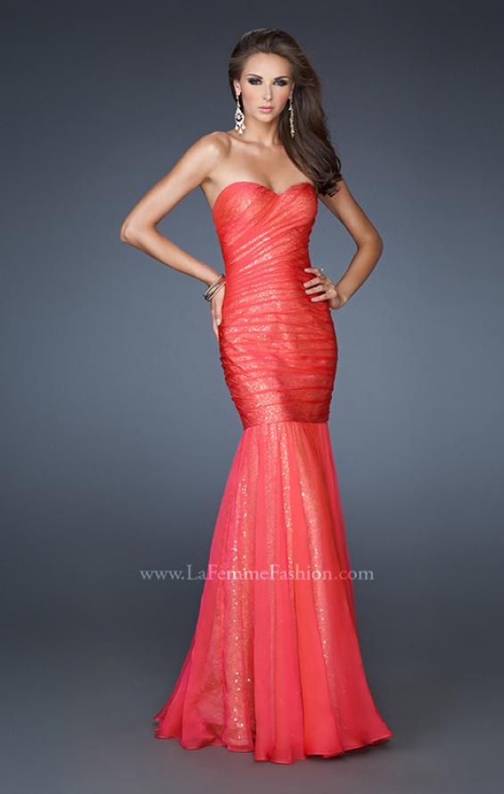Picture of: Strapless Ruched Mermaid Dress with Sequin Underlay in Orange, Style: 18949, Main Picture