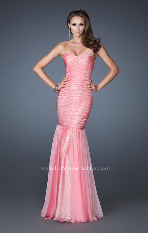 Picture of: Strapless Ruched Mermaid Dress with Sequin Underlay in Pink, Style: 18949, Detail Picture 3
