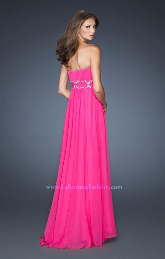 Picture of: Strapless Long Chiffon Prom Dress with Bedazzled Waist in Pink, Style: 18953, Back Picture