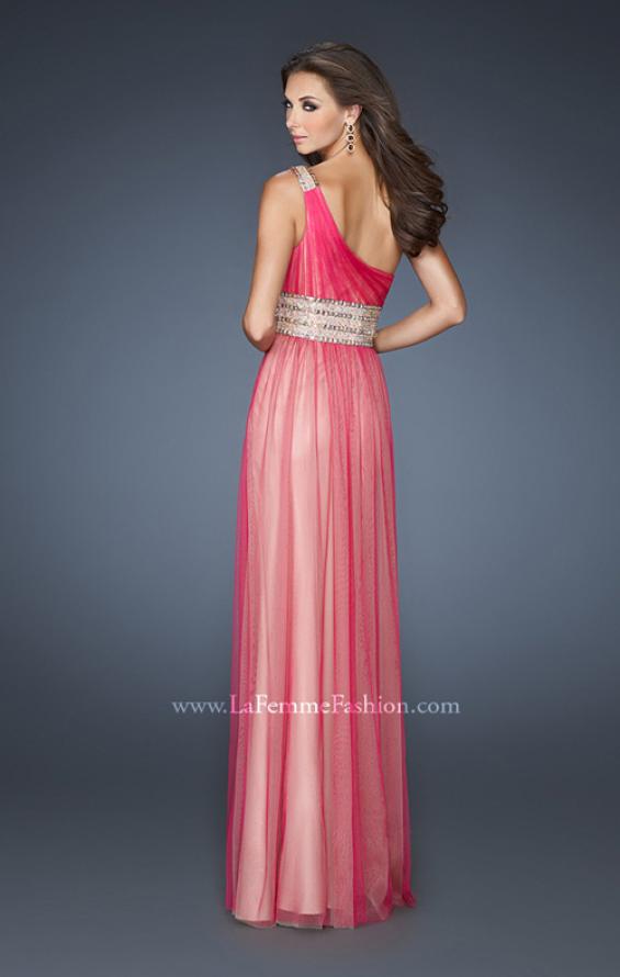 Picture of: One Shoulder Tulle Prom Dress with Embellished Waist in Pink, Style: 18965, Back Picture