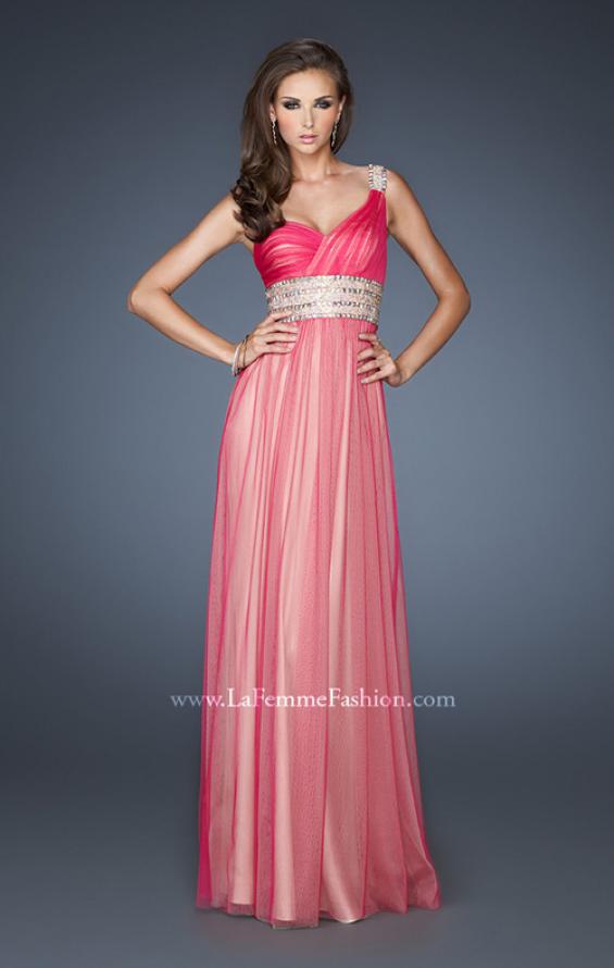 Picture of: One Shoulder Tulle Prom Dress with Embellished Waist in Pink, Style: 18965, Detail Picture 1