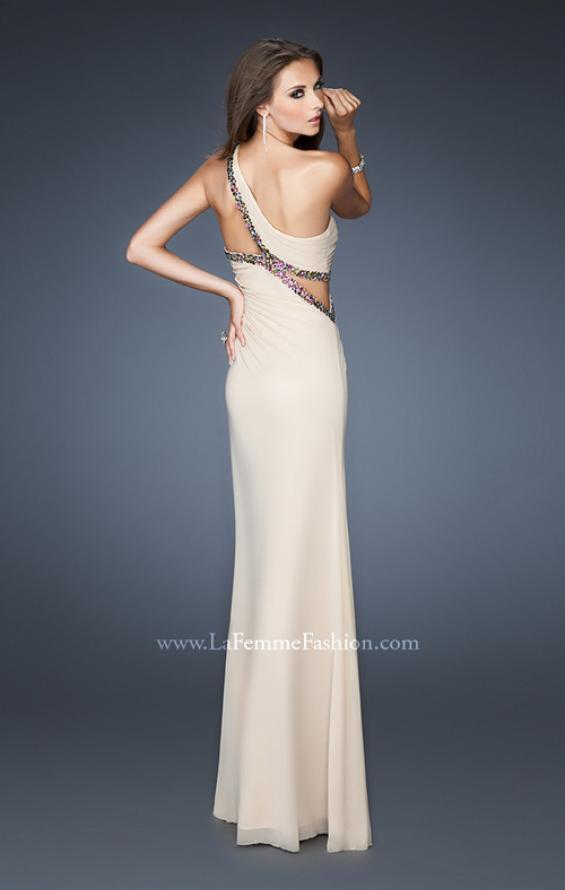 Picture of: One Shoulder Gown with Multicolored Beaded Trim in Nude, Style: 18994, Back Picture