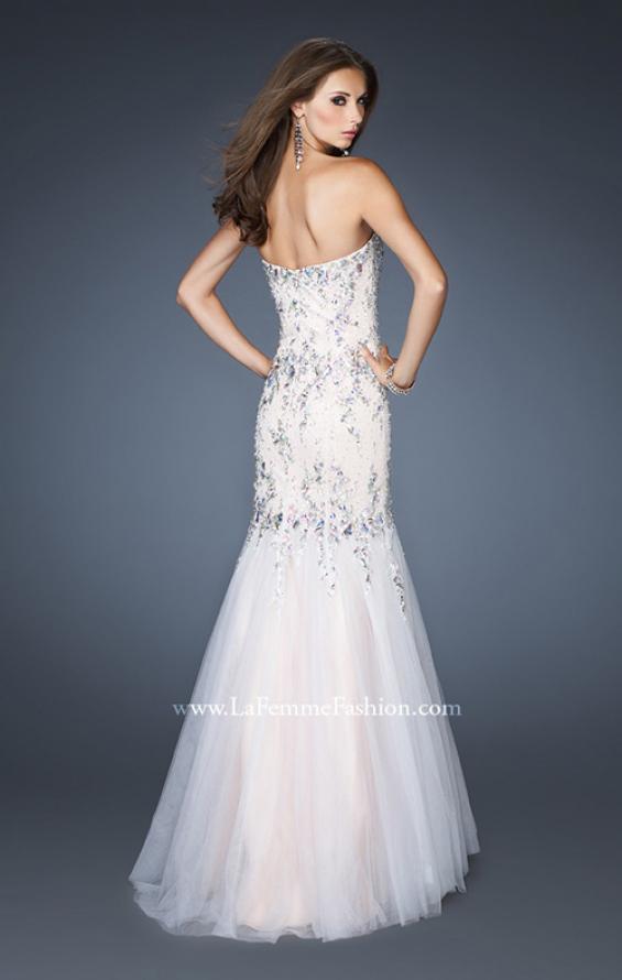 Picture of: Long Fitted Embellished Mermaid Dress with Tulle Skirt in White, Style: 19036, Back Picture
