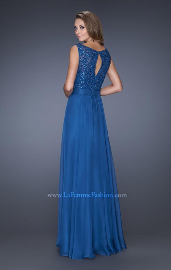 Picture of: Long Chiffon Prom Dress with an Embellished Lace Bodice in Blue, Style: 19179, Back Picture