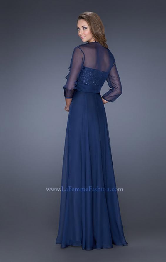 Picture of: Long A-line Chiffon Gown with Matching Jacket in Blue, Style: 19186, Detail Picture 7