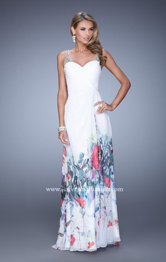 Picture of: Long Chiffon Prom Dress with Bedazzled Illusion Straps in White, Style: 19244, Main Picture