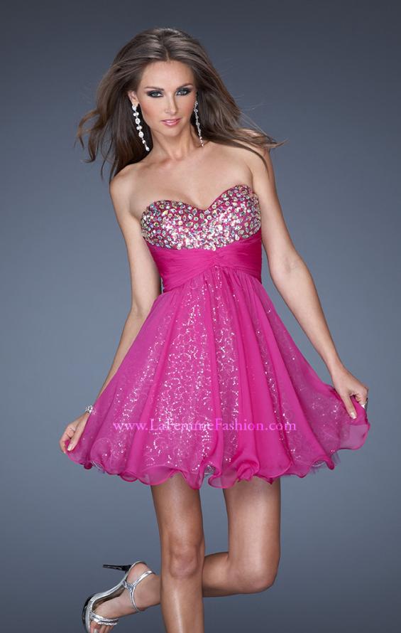 Picture of: Short Strapless Sequin Prom Dress with Beaded Bodice in Pink, Style: 19250, Main Picture