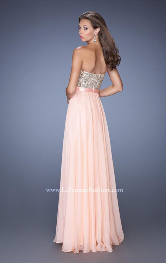 Picture of: Long Strapless Chiffon Prom Dress with Satin Bow Belt in Pink, Style: 19282, Back Picture