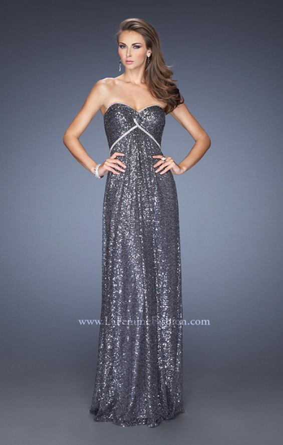 Picture of: Long Strapless Sequin Prom Dress with Rhinestone Detail in Silver, Style: 19299, Main Picture