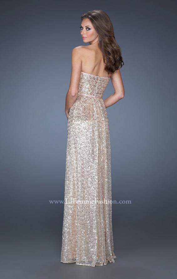 Picture of: Long Strapless Sequin Prom Dress with Rhinestone Detail in Gold, Style: 19299, Back Picture