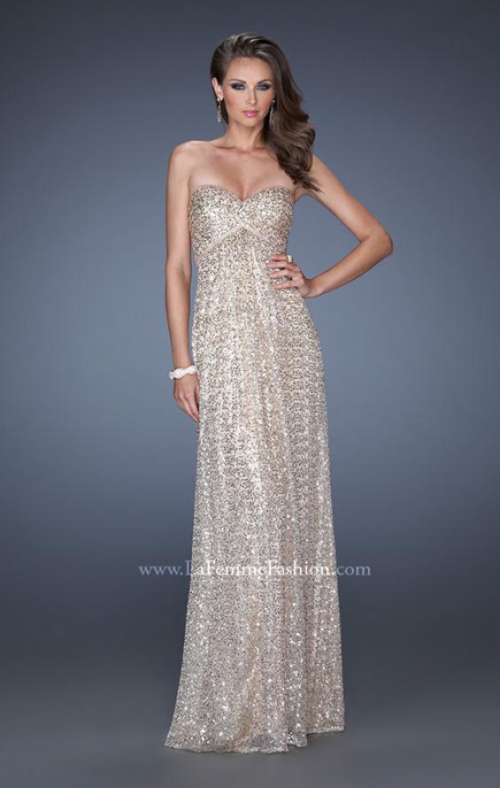 Picture of: Long Strapless Sequin Prom Dress with Rhinestone Detail in Gold, Style: 19299, Detail Picture 1