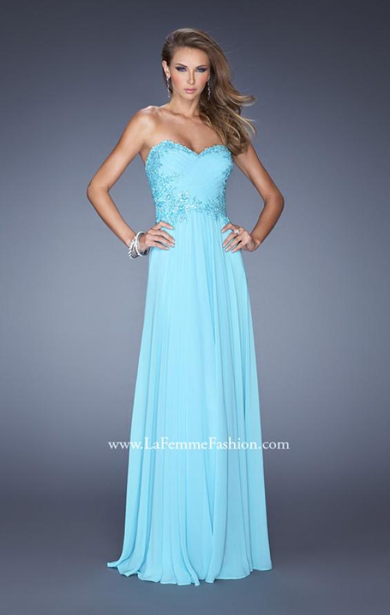 Picture of: Long Strapless Chiffon Prom Gown with Beaded Details in Blue, Style: 19342, Main Picture