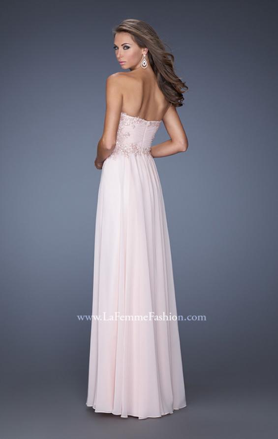 Picture of: Long Strapless Chiffon Prom Gown with Beaded Details in Pink, Style: 19342, Back Picture