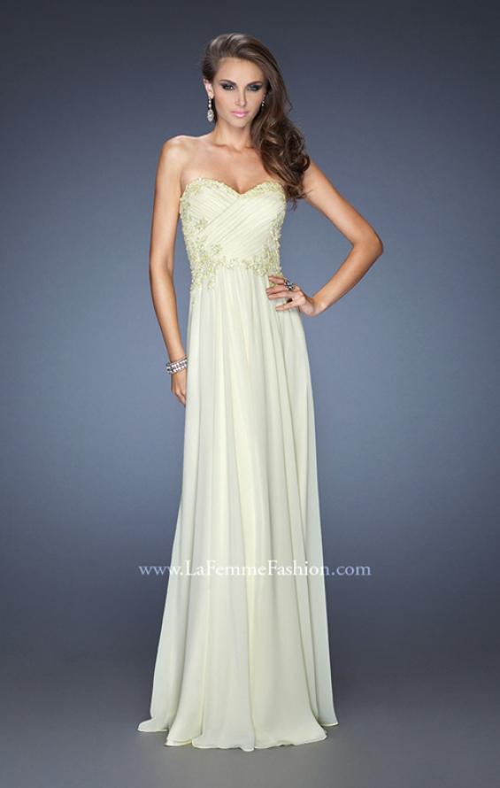 Picture of: Long Strapless Chiffon Prom Gown with Beaded Details in Yellow, Style: 19342, Detail Picture 2