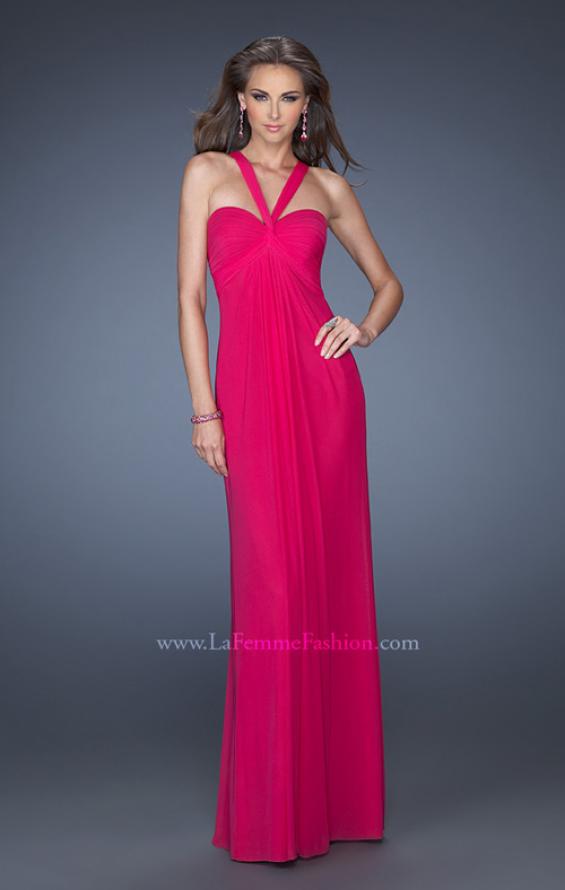 Picture of: Long Jersey Prom Dress with Halter Straps in Pink, Style: 19348, Detail Picture 2