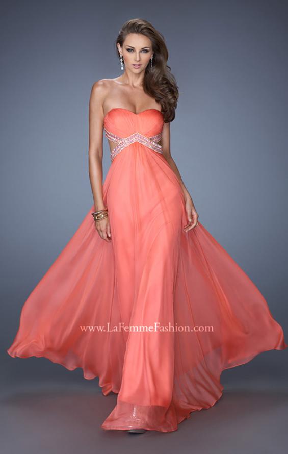 Picture of: Long Strapless Chiffon Prom Gown with Beaded Waist in Orange, Style: 19382, Main Picture