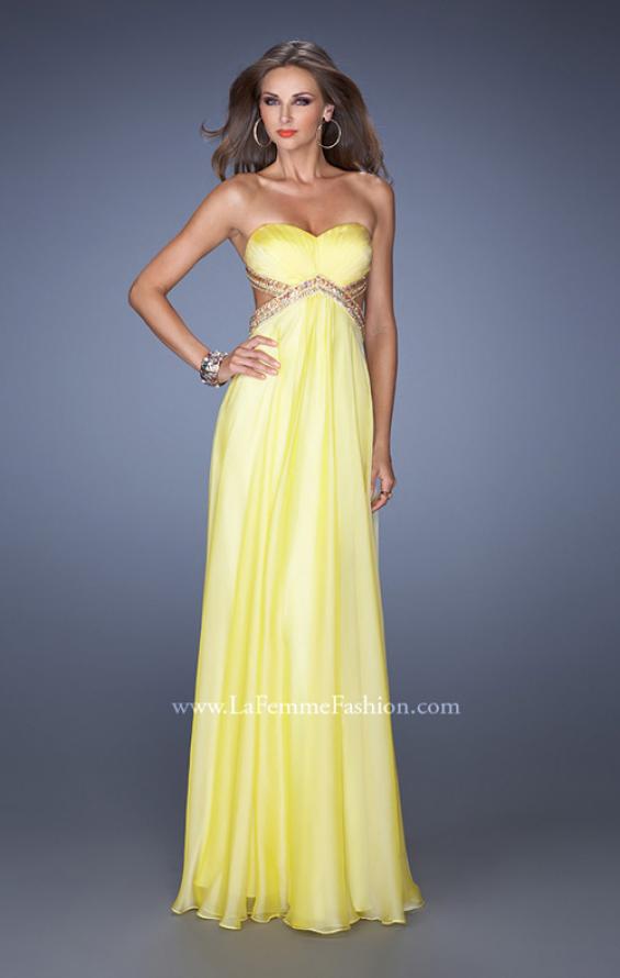 Picture of: Long Strapless Chiffon Prom Gown with Beaded Waist in Yellow, Style: 19382, Detail Picture 2