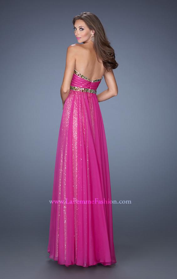 Picture of: Long Strapless Sequin Prom Dress with Chiffon Overlay in Pink, Style: 19388, Back Picture