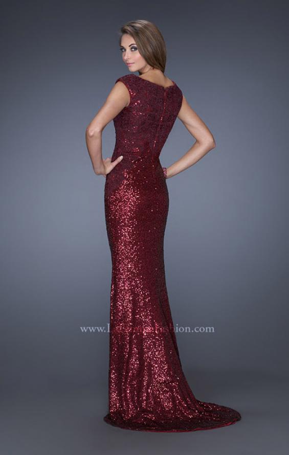 Picture of: Long Sequin Prom Dress with Cap Sleeves in Red, Style: 19389, Back Picture