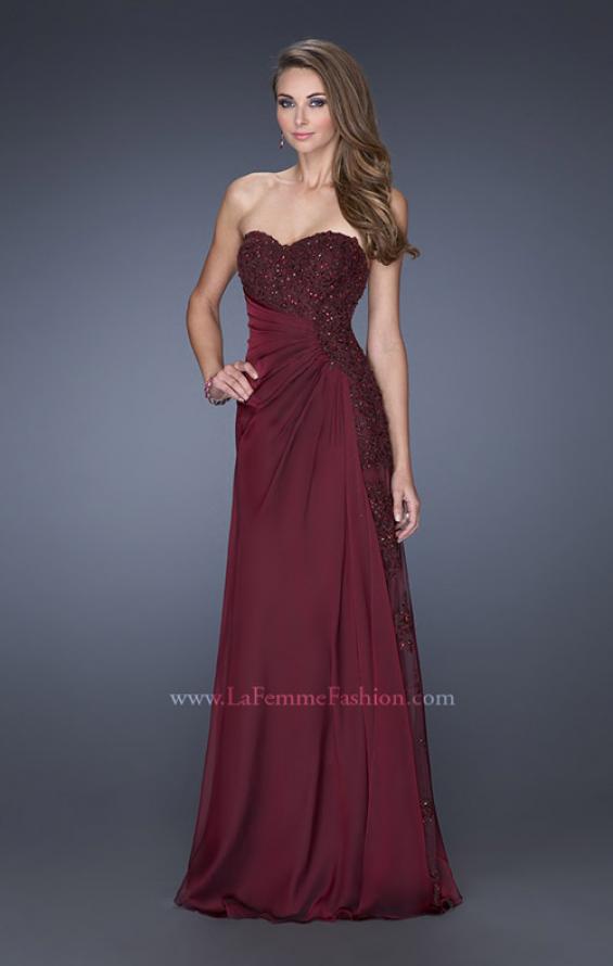 Picture of: Long Strapless Prom Dress with an Embellished Side Panel in Red, Style: 19393, Detail Picture 1