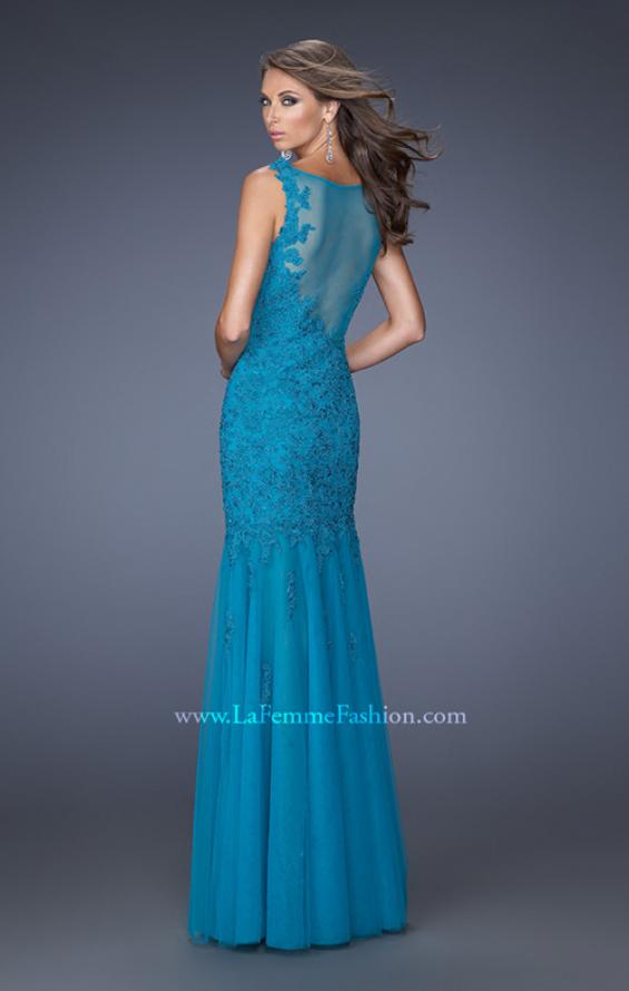 Picture of: Long Mermaid Prom Dress with Lace Applique in Blue, Style: 19420, Back Picture