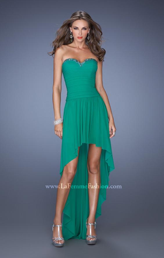 Picture of: High Low Strapless Prom Dress with a Drop Waist in Green, Style: 19447, Detail Picture 2