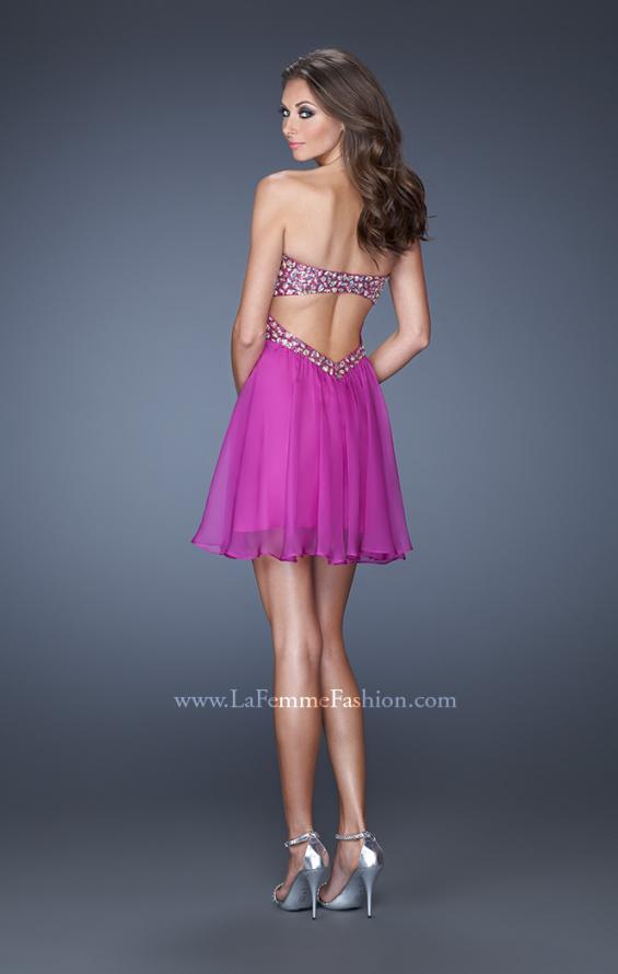 Picture of: Strapless Short Dress with a Ruched Bodice and Beaded Belt in Purple, Style: 19460, Back Picture