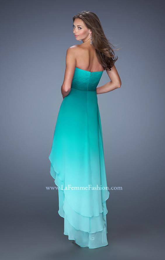 Picture of: High Low Strapless Ombre Prom Dress with Beaded Trimming in Green, Style: 19467, Back Picture