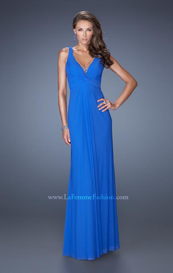 Picture of: Long Jersey Prom Gown with Embellished Illusion Neckline in Blue, Style: 19531, Detail Picture 2