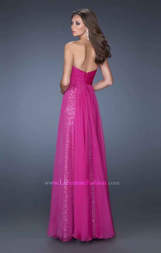 Picture of: Strapless Long Chiffon Prom Dress with Sequin Underlay in Pink, Style: 19543, Back Picture