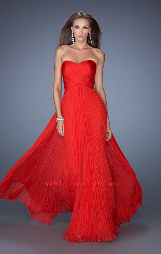 Picture of: Strapless Long Chiffon Prom Gown with Crinkle Pleating in Red, Style: 19573, Main Picture