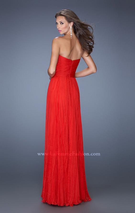 Picture of: Strapless Long Chiffon Prom Gown with Crinkle Pleating in Red, Style: 19573, Back Picture